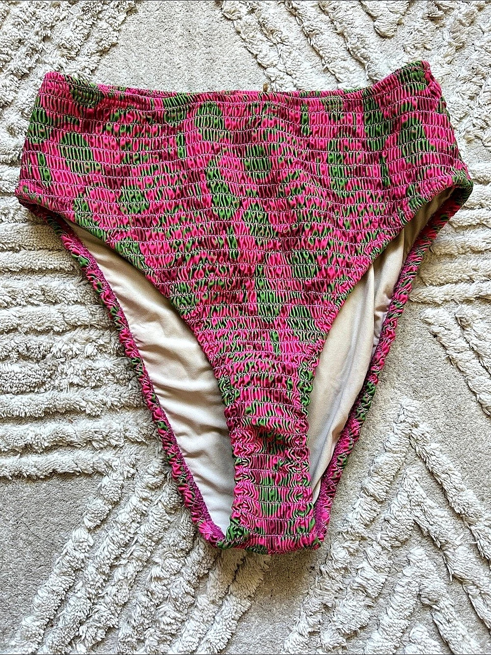 Farm Rio Smocked Bikini Bottoms in Pink & Green